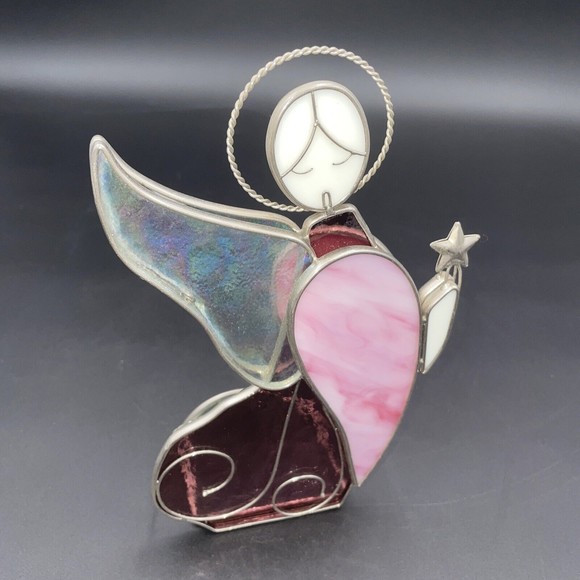 Stained Glass Angel Candle Holder Star Sun Catcher Iridescent 7.5" - Picture 5 of 9